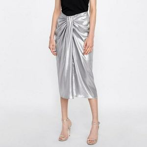 Zara Silver Draped Midi Skirt